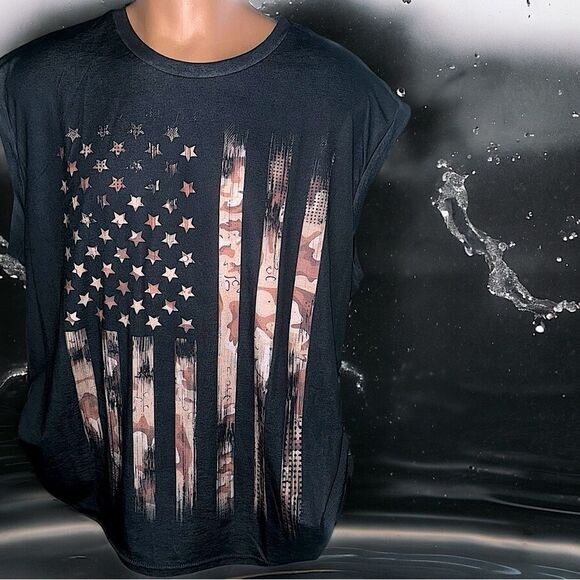 Men’s Apparel l Black Tank - Tattered Flag l 2X l NWOT - Picture 1 of 8